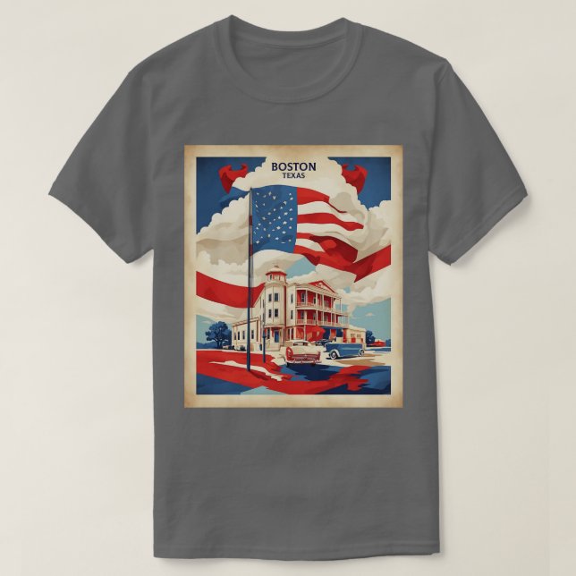 Camiseta Boston Texas Estados Unidos Turismo Vintage Pos (Diseño del anverso)