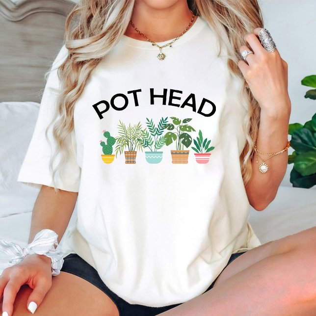 Camiseta Bot Head Indoor Gardener Mama Cumpleaños blanco (Funny Pot Head Indoor Gardener Plant Based White Throw Pillow)