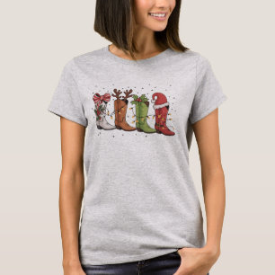 Camiseta Bota de vaquero Navidad occidental vaquera país Na
