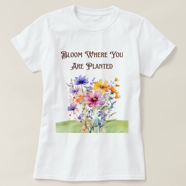 Camiseta Botánica "Bloom Donde Se Plantan Camisetas" (Diseño del anverso)