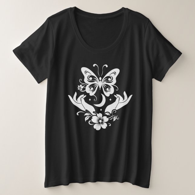Camiseta Botánica Celestial Butterfly Open Hands (Anverso del diseño)