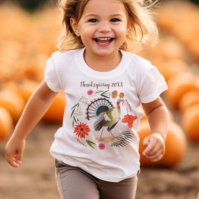 Camiseta Botánica de Acción de Gracias de Turquía Rústica (Modern Turkey Thanksgiving Botanical T-Shirt)