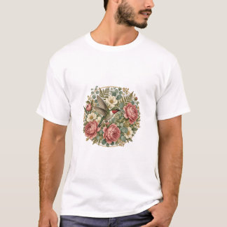 Camiseta Botánica Medallón Floral Colibrí