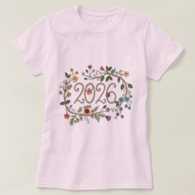 Camiseta Botanical 2026 Typography with Flowering Vines  (Diseño del anverso)