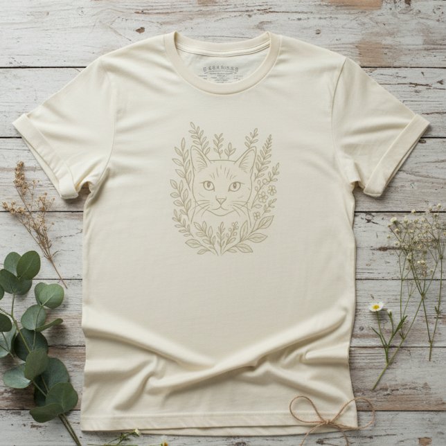 Camiseta Botanical Cat Bloom Design – Floral Line Art Cat  (Subido por el creador)