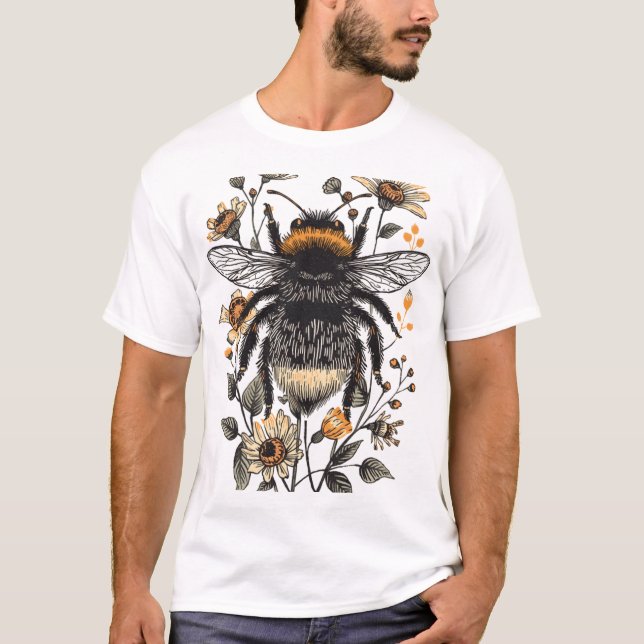Camiseta Botanical Linocut Bumblebee Design (Anverso)