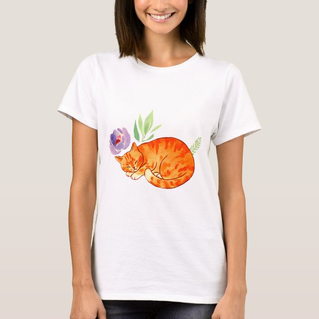 Camiseta Botanical Nap: Watercolor Tabby in Pastel Calm (Anverso)