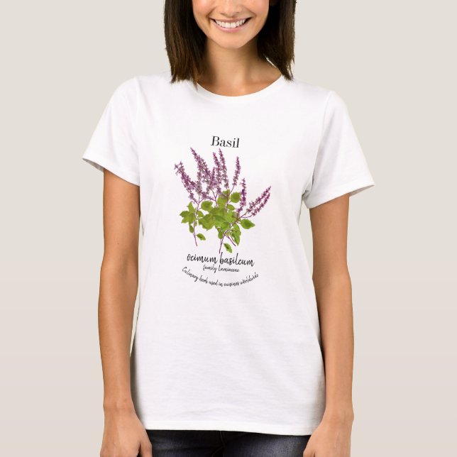Camiseta Botanical Purple Basil Herb Drawing Text (Anverso)