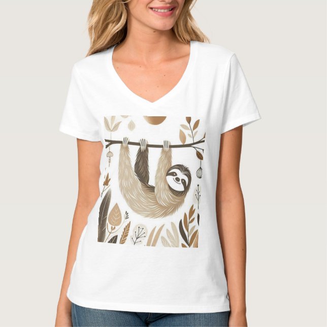 Camiseta Botanical Sloth Art – Perezoso en Selva Natural (Anverso)