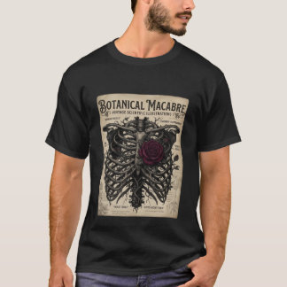 Camiseta Botánico Macabro Gótico Rosa Esqueleto