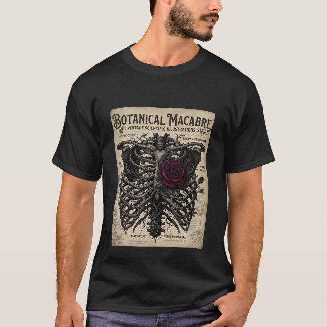 Camiseta Botánico Macabro Gótico Rosa Esqueleto (Anverso)