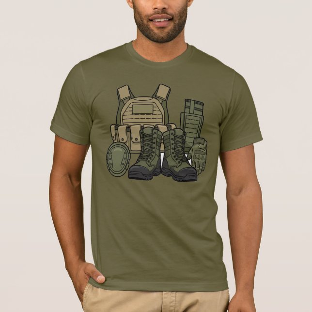 Camiseta Botas de Combate y Equipo Táctico (Anverso)