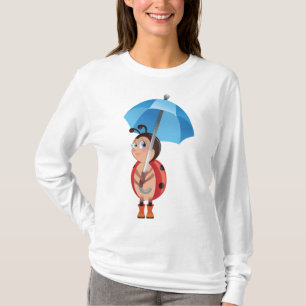 Camiseta Botas de lluvia con paraguas azul de mariquita lin