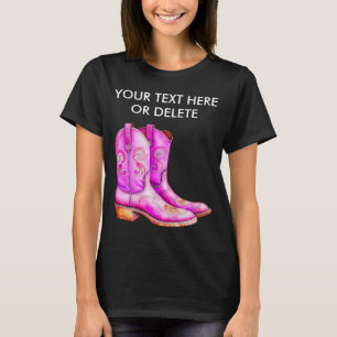 Camiseta Botas de Rodeo vaqueras del oeste rosa bonitas vid