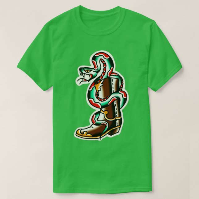 Camiseta botas de serpiente woody tatuaje tradicional (Diseño del anverso)