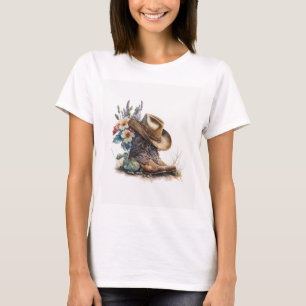 Camiseta Botas de vaquera de campo Flor Sombrero Texas