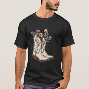 Camiseta Botas de Vaquero Flores Estética Vaquera Occidenta