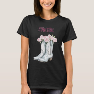 Camiseta Botas vaqueras plateadas con rosas rosadas bonitas