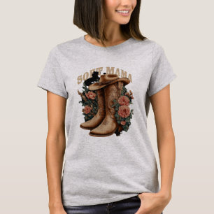 Camiseta Botas vaqueras retro de mamá con gráfico floral