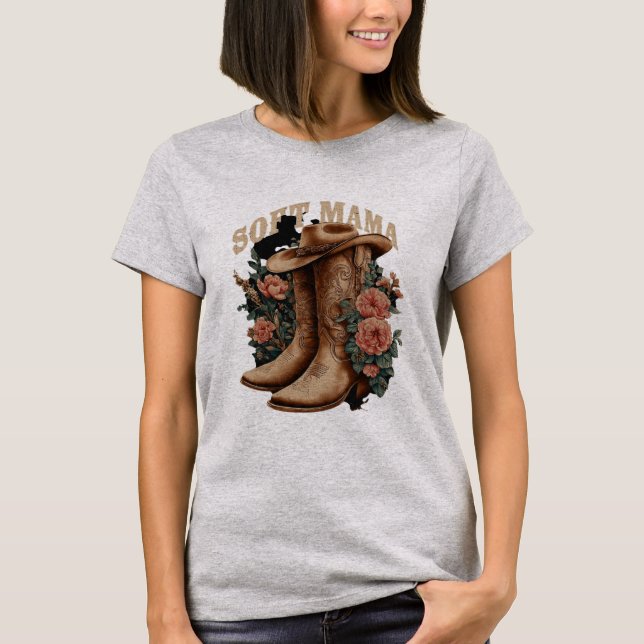 Camiseta Botas vaqueras retro de mamá con gráfico floral (Anverso)