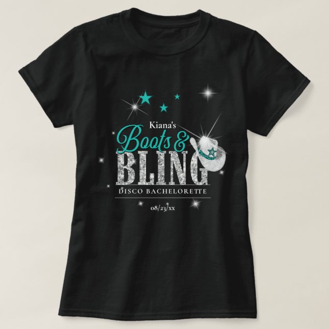 Camiseta Botas y Brillo Disco Despedida de Soltera Verde Az (Diseño del anverso)