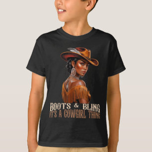Camiseta Botas y brillo Es mujer africana vaquera negra