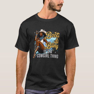 Camiseta Botas y Brillo es una Cosa de Vaquera Negra Vaquer