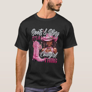 Camiseta Botas y Brillo es una Cosa de Vaquera Rosa Negro C
