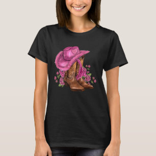 Camiseta Botas y sombrero de vaquera de flores rosadas de S