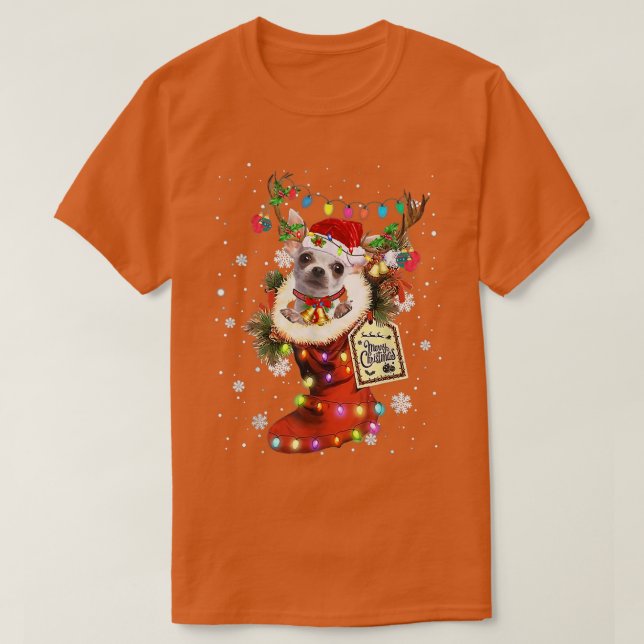 Camiseta Bote de Navidades navideños chihuahua sacude nieve (Diseño del anverso)