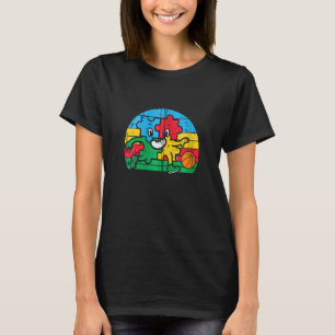 Camiseta Bote de rompecabezas Baloncesto Retro Autismo Conc