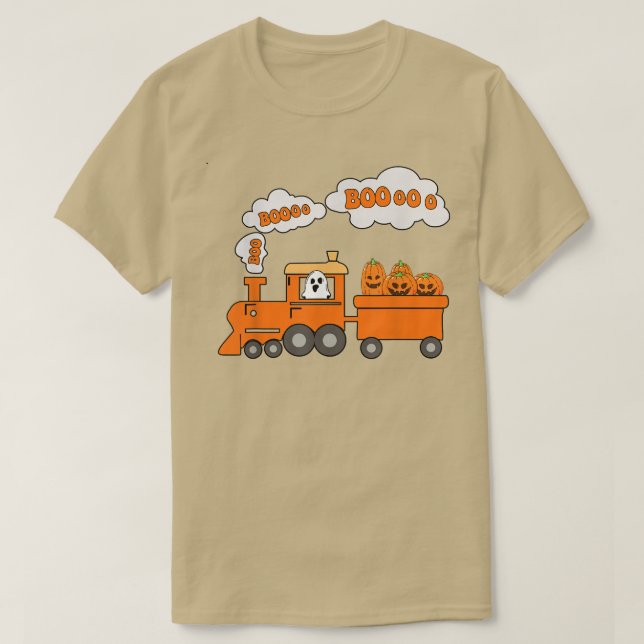 Camiseta Bote de tren de Halloween Funny Ghost Pumpkin Todd (Diseño del anverso)