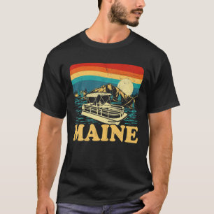 Camiseta Bote Lake Maine Vintage Retro Sunset Pontoon