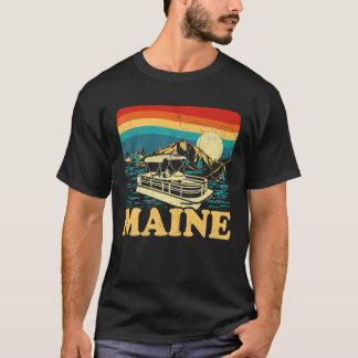 Camiseta Bote Lake Maine Vintage Retro Sunset Pontoon