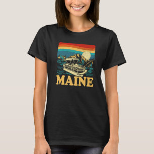 Camiseta Bote Lake Maine Vintage Retro Sunset Pontoon
