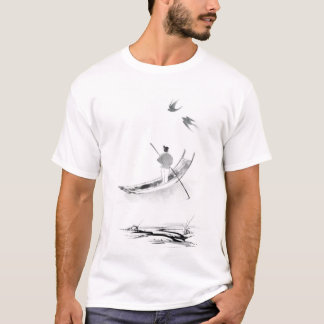 Camiseta "Bote solitario en niebla - Arte de lavado de tint