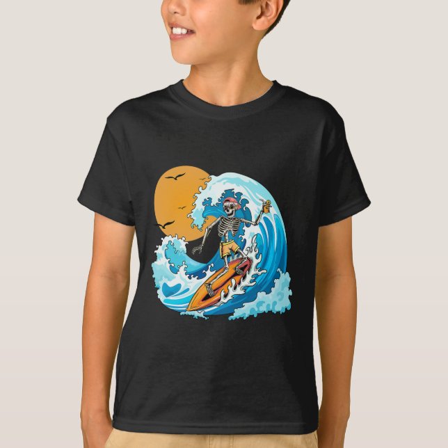 Camiseta Bote Summer Vacation Skeleton Surfing Hawaii (Anverso)