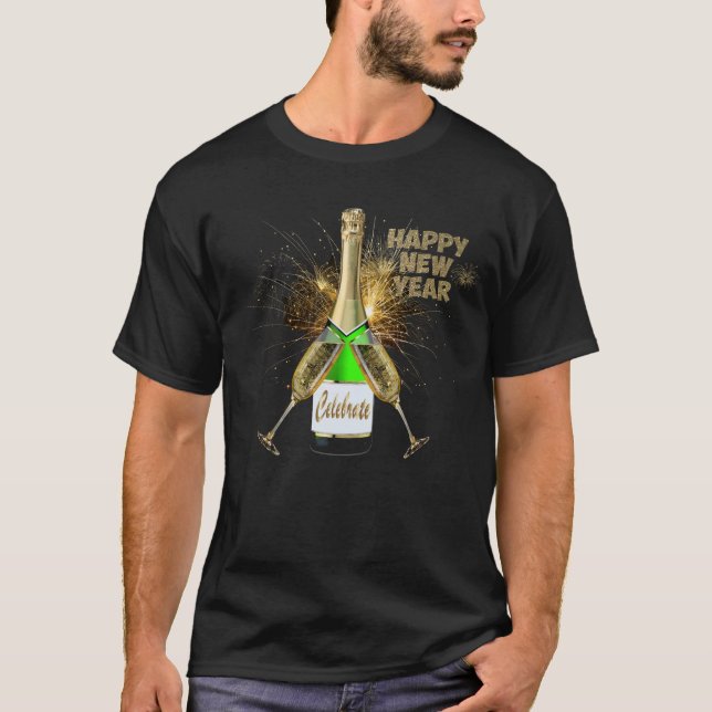 Camiseta Botella de champán celebra feliz año nuevo (Anverso)