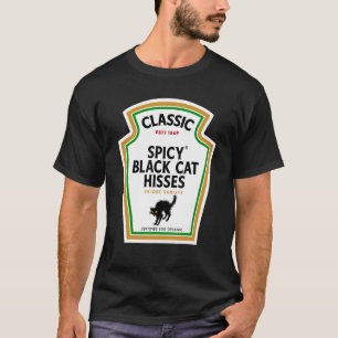 Camiseta Botella de condimento de Halloween Gato negro pica