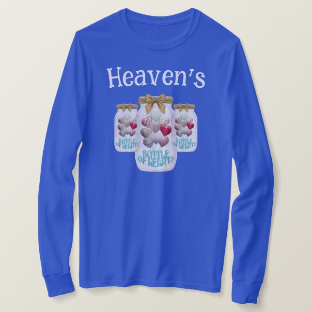 Camiseta Botella de corazón de Heaven Damas de la manga azu (Anverso del diseño)