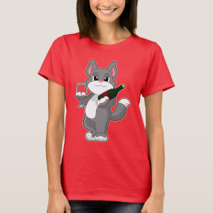 Camiseta Botella de gato Vino rojo