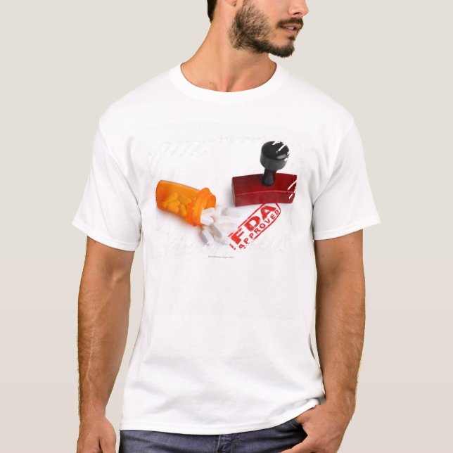 Camiseta Botella de píldoras y de un sello de goma APROBADO (Anverso)