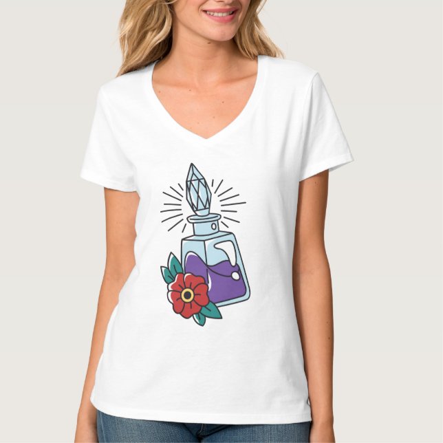 Camiseta Botella de poción y flor (Anverso)