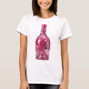 Camiseta Botella de vidrio rosa plateada dinámica con crist