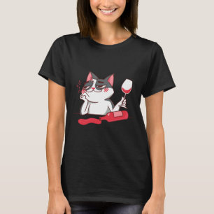 Camiseta Botella de vino de vidrio de Gato de Vino