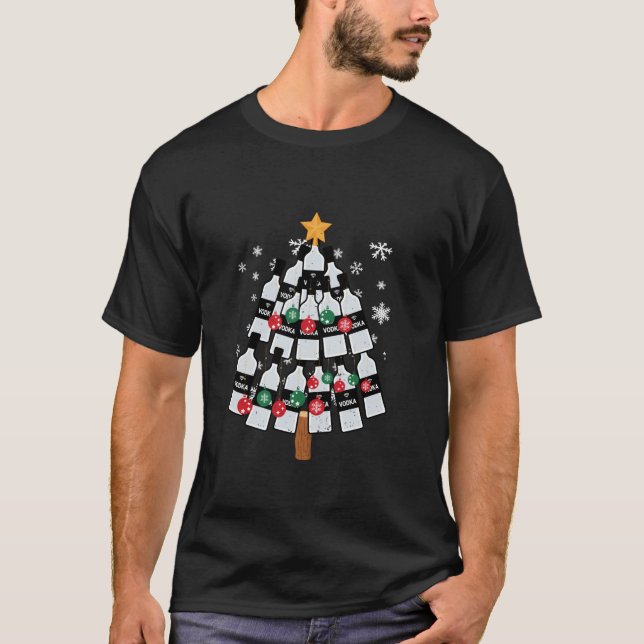 Camiseta Botella de Vodka Árbol de Navidad Graciosa Bebida  (Anverso)