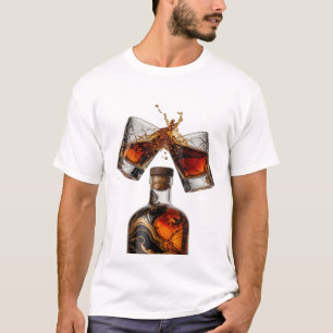 CAMISETA BOTELLA DE WHISKY Y VASOS DE PLATA CON SALPICADURA