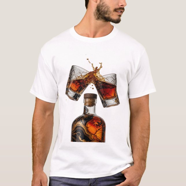 CAMISETA BOTELLA DE WHISKY Y VASOS DE PLATA CON SALPICADURA (Anverso)