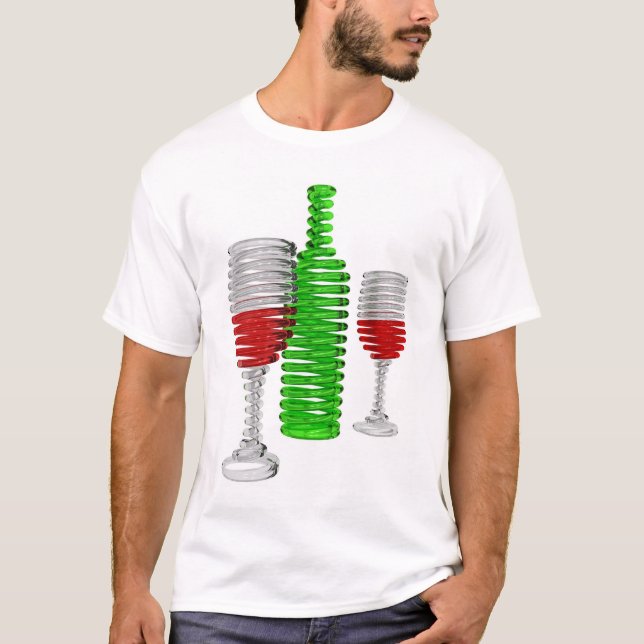 Camiseta Botella y vidrios de vino (Anverso)