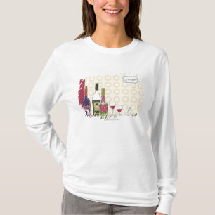 Camiseta Botellas de vino con las copas en la tabla